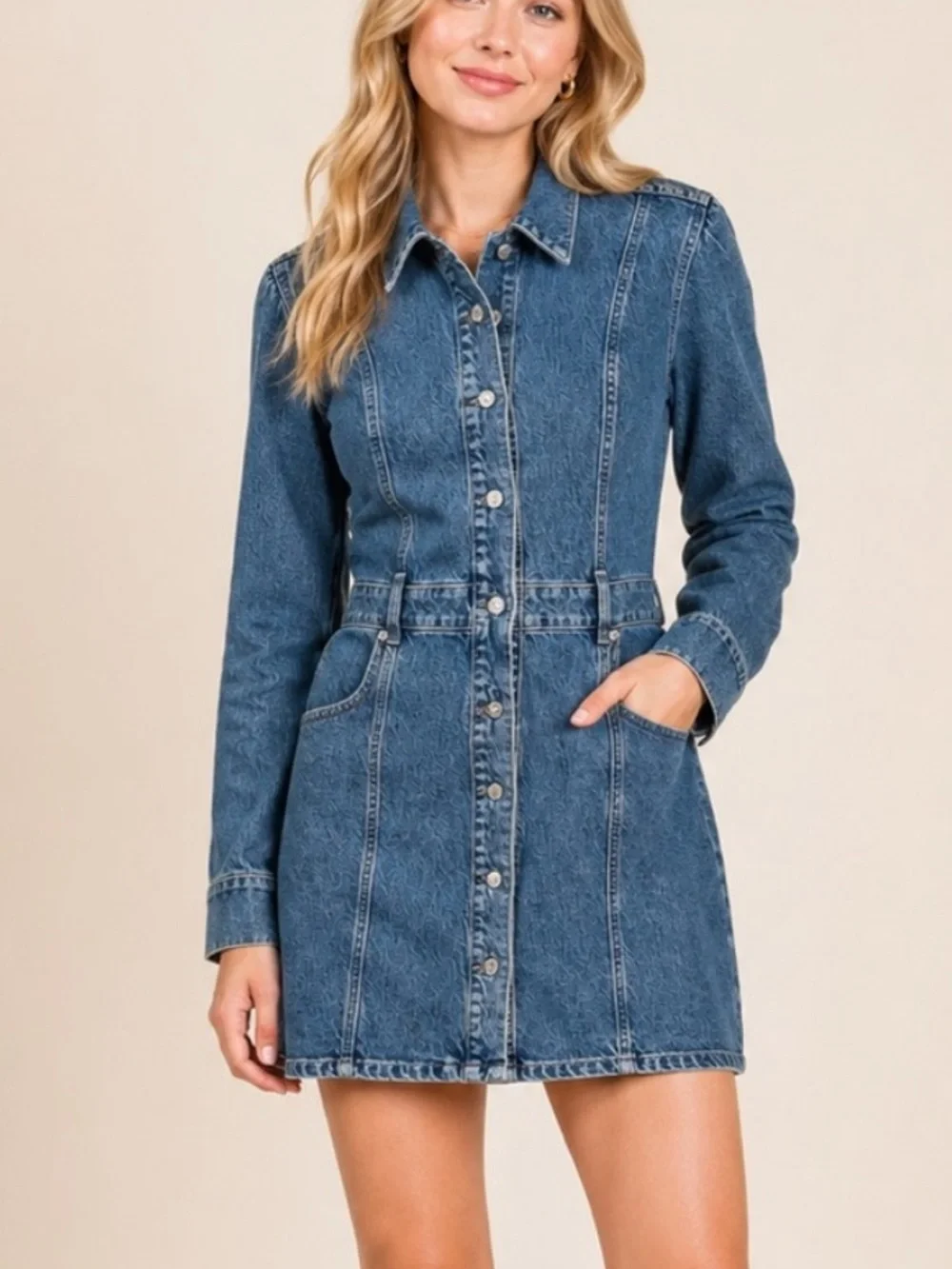 Boyish Emmet Denim Shirt Dress  Blue Organic Button Front 25550